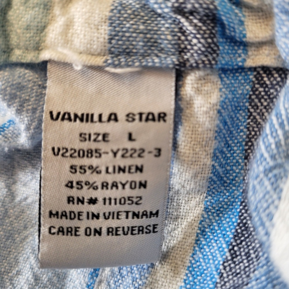Vanilla Star Blue Striped Linen Blend Wide Leg Pants Large Comfort Casual - Picture 6 of 8